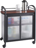 Safco Impromptu Refreshment Cart, 200 lbs. Capacity, Double Doors, Swivel Wheels, Cherry Top, Black Frame