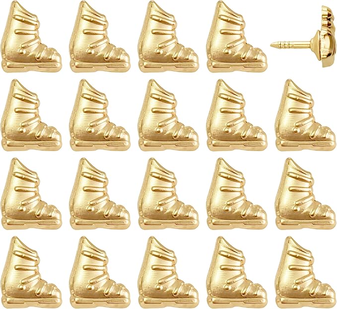 Ski Boot Push Pins - Gold Ski Boot Pins - for Cork Board, Maps, or Lapel Pin Use - Designed in USA - Set of 20