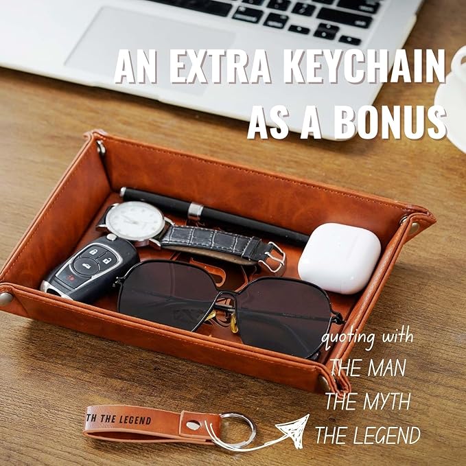 INNObeta Initial Valet Tray, Desktop Storage Organizer, PU Leather Bedside Tray Key Coin Holder, Personalised Gifts for Men, Birthday, Christmas, Letter J