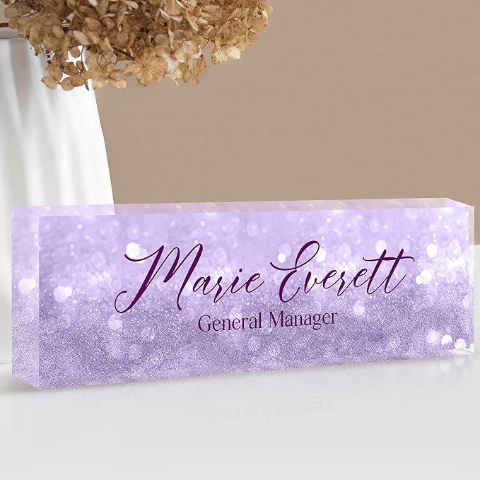 Custom Name Plate for Desk | Personalized Desk Name Plate | Personalized Boss Employee Appreciation Gifts | Acrylic Name Plate Office Desk Accessories (A-Purple Quartz)