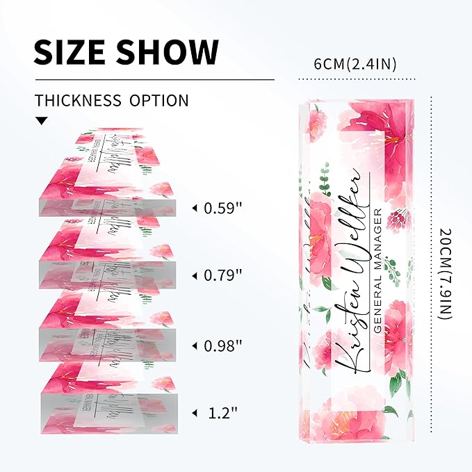 Personalized Name Plate for Desk Custom Acrylic Desk Name Plate Custom Employee Appreciation Gifts Office Gifts for Women, Men, Boss, Coworkers, Teacher, Nurse (Red Peony)