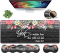 Ergonomic Keyboard Wrist Rest & Mouse Pad Wrist Rest Set,Large XXL Gaming Desk Mat 31.5"x 11.8",Non-Slip Base, Memory Foam,Easy Typing Pain Relief for Office & Home,Floral Quote Bible Verse Psalm 46:5