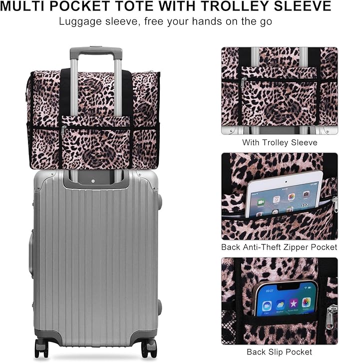 Utility Tote Bag with Laptop Compartment Luggage Sleeve Zippered Multi-pocket Commute Shoulder Purse for Nursing/Work