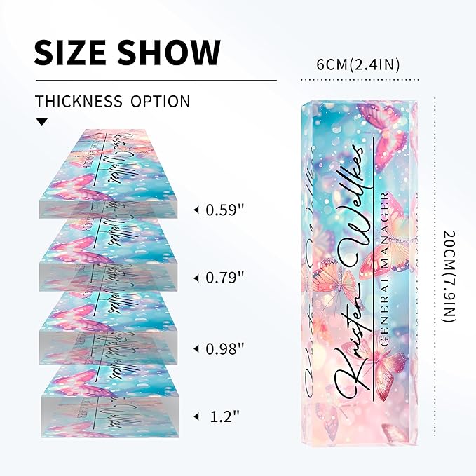 Personalized Name Plate for Desk Custom Acrylic Desk Name Plate Custom Employee Appreciation Gifts Office Gifts for Women, Men, Boss, Coworkers, Teacher, Nurse (Pink-Blue Butterfly)