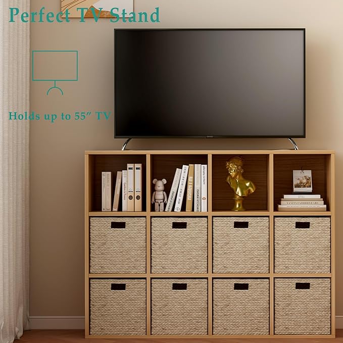 12-Cube Storage Shelf Bookcase - Wooden 3-Tier Floor Standing Open Bookshelf for Home and Office, Display Cabinet, Oak