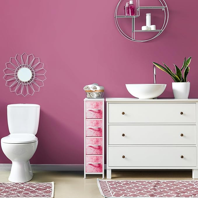 Sorbus Kids Narrow Dresser with 4 Drawers - Vertical Slim Storage Chest of Drawers with Steel Frame, Wood Top & Easy Pull Fabric Bins for Small Spaces, Closets, Bedroom, Bathroom & Laundry