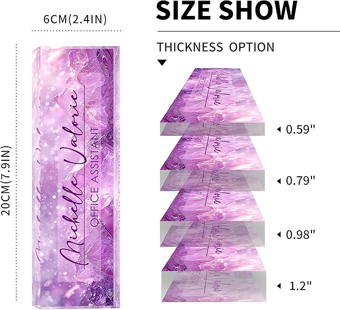Personalized Office Name Plate, Custom Name Plate for Desks, Office Desk Decorations Gift for Women Men, Acrylic Desk Name Plate for Teacher Coworkers Staff Boss (Amethyst)