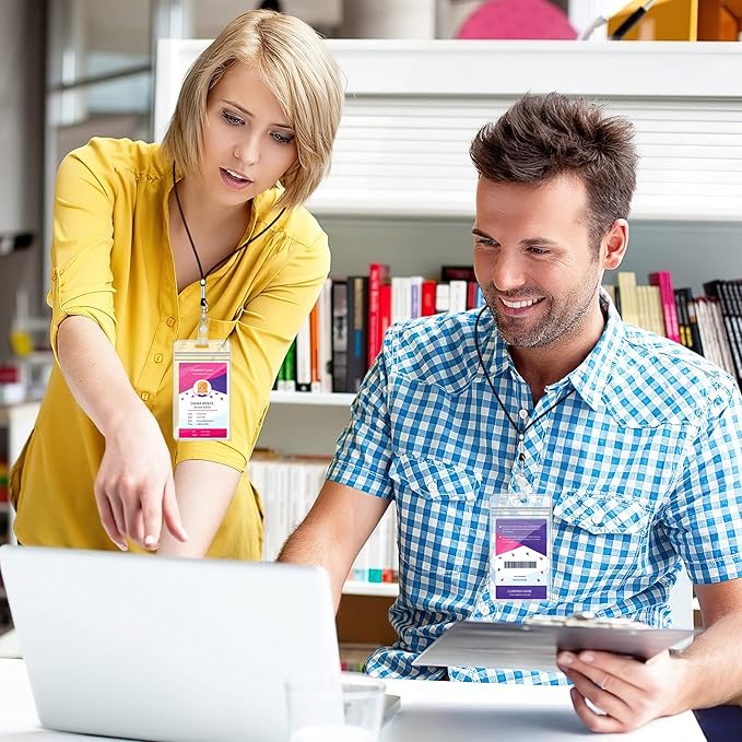 100Pcs ID Badge Holder Vertical Name Tag Holder Clear Plastic Name Badge ID Card Holders with Waterproof Resealable Zip for Office, School, Conference