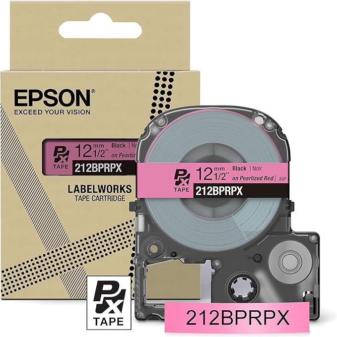 Epson LABELWORKS 212BPRPX Genuine PET (Polyester) Tape Cartridge - Black on Pearl Red Designer Craft Label Maker Tape - 1/2" (12MM) Wide, 30'