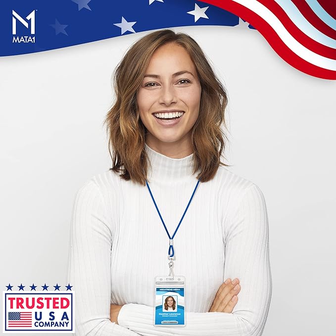 Mata1-USA Vertical ID Name Badge Holder (Clear, 2.25x3.5 Inch, 50 Pack), Plastic Nametag Card Holders with Zipper