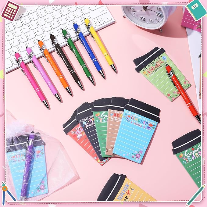 36 Sets Teacher Appreciation Gifts Bulk Coffee Cup Sticky Notes with Inspirational Pens, Funny Notepads Motivational Ballpoint Pen Thank You Gifts for Teacher Coworker Employee Nurse Office Supplies