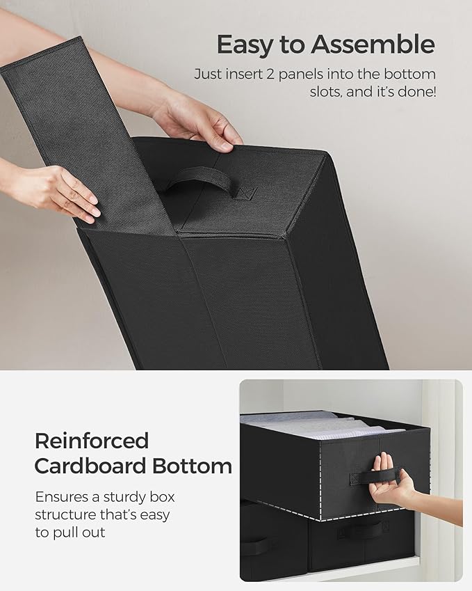 SONGMICS Set of 4 Large Size Wardrobe Clothes Organizers, 6-Compartment Foldable Drawer Organizers with Handles, 16.5 x 11.8 x 6.7 Inches, for Pants, Sweaters, Jeans, Ink Black URUS009B04