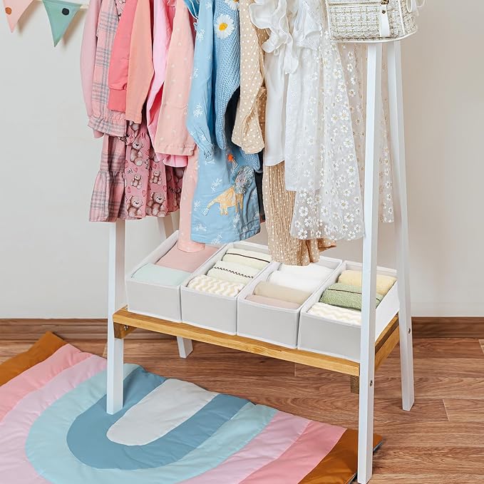 Drawer Organizer Clothes, Foldable Fabric Dresser Organizer Closet Organizers and Storage Box for Underwear,Folded Clothes,Baby Clothing,Socks,Bra,Towels,Ties(6M+6S,White)