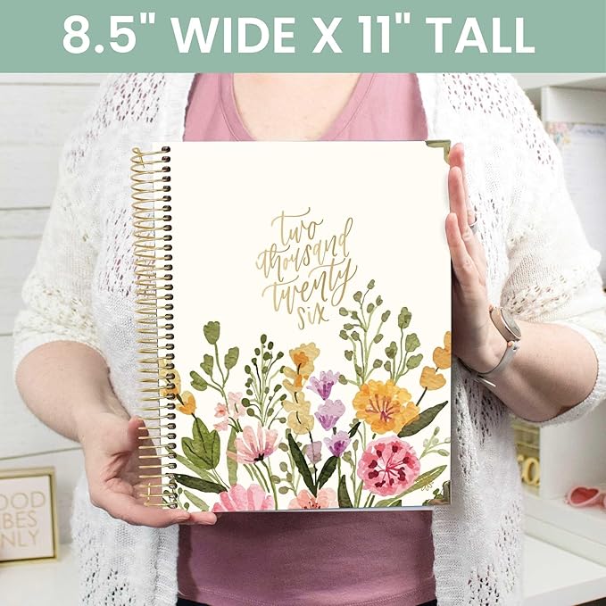 bloom daily planners HARDCOVER 2026 Planner (January to December) - 8.5” x 11” Weekly & Monthly Dated Agenda Organizer Book with Stickers & Tabs - Beige Bouquet