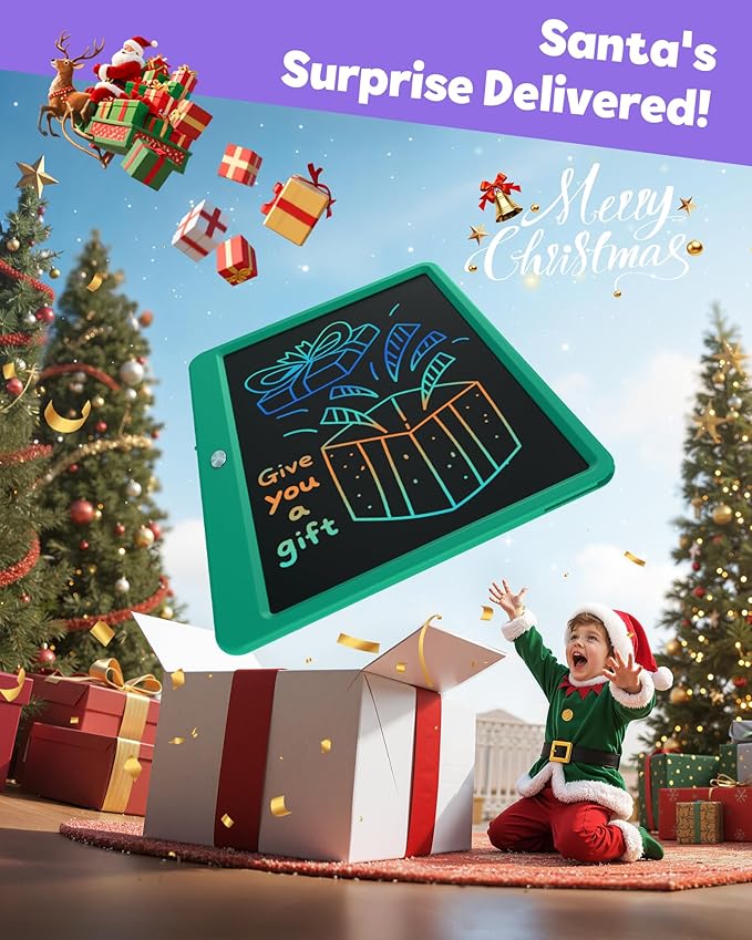 TEKFUN LCD Writing Tablet for Kids Boys Toys, 12 Inch Erasable Doodle Board Colorful Drawing Pad, Board Games Outdoor Travel Toys Gifts for Toddlers Boys Adults (Green)