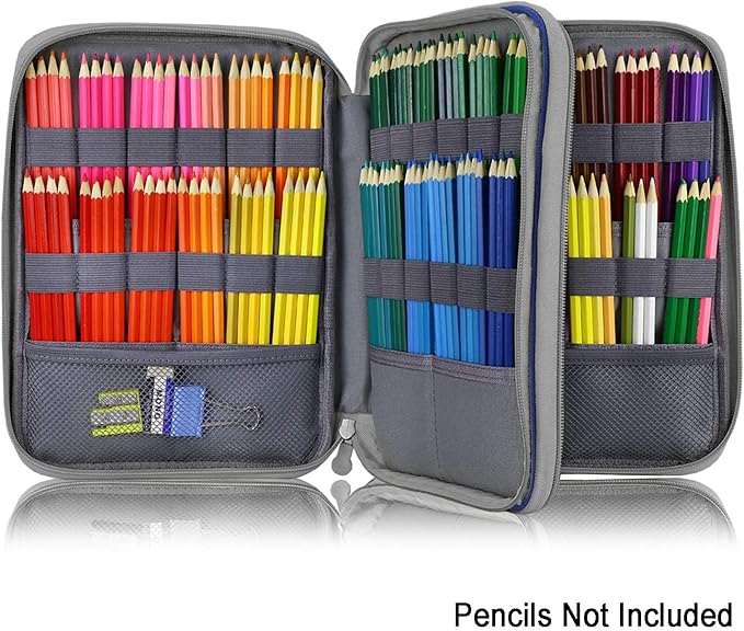 YOUSHARES 192 Slots Colored Pencil Case, Large Capacity Pencil Holder Pen Organizer Bag with Zipper for Prismacolor Watercolor Coloring Pencils, Gel Pens & Markers Artist (Blue)