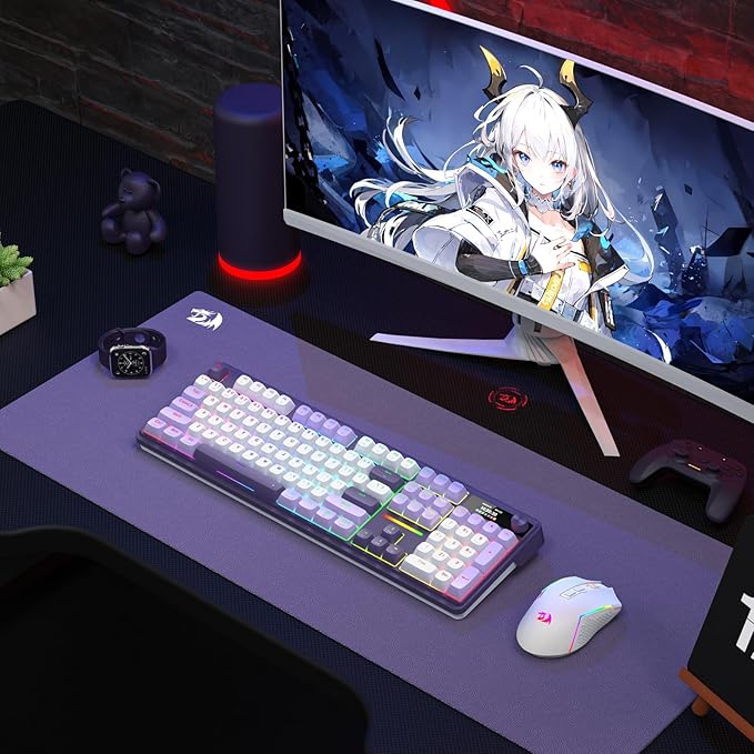 Redragon K762 Wireless Gasket Gaming Keyboard w/Hype Screen & Knob, 104 Keys Mechanical Keyboard, Easy-Control 1.14’’ TFT Info Display, 5-Layer Noise Dampening, Round PBT Keycaps, Mint Mambo Switch