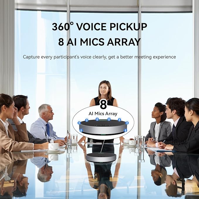 Tenveo Bluetooth Conference Speakerphone Bluetooth/Wireless/USB, 8 AI Noise Mics and 360° Sound Pickup,Compatible with Zoom, Teams, OBS, Supports 12-15 People for 18H of Talk Time MagiCallpro