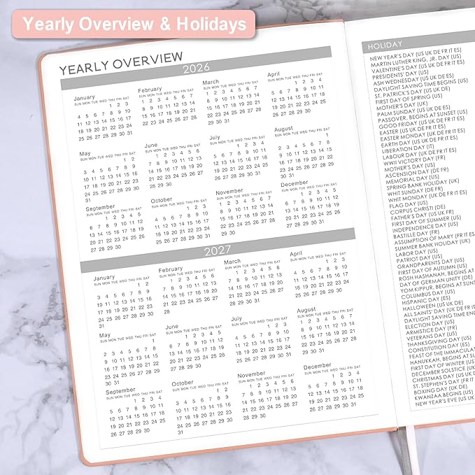 2026 Planner - JAN 2026 - DEC 2026, Planner 8.5" x 11", 2026 planner Weekly and Monthly, Leather Cover planner with Thick Paper, Back Pocket with Notes Pages - Rose Gold