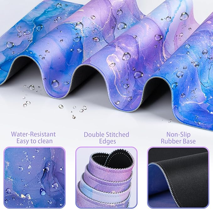 4-in-1 Mouse Pad with Wrist Rest Set Purple,35.4×15.7in Large Gaming Mouse Pad+Keyboard Wrist Rest+Wrist Mousepad+Cup Pad,Ergonomic Mouse Pads,Anti-Slip,Waterproof Keyboard Pad for Home Office