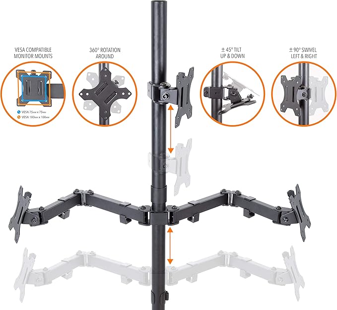 Stand Steady Triple Monitor Desk Stand with Clamp-On Base, for Home or Office Use, Height Adjustable Computer Monitor Stand with Full Articulation Mounts, Fits Most LCD/LED Monitors 13-32 Inches