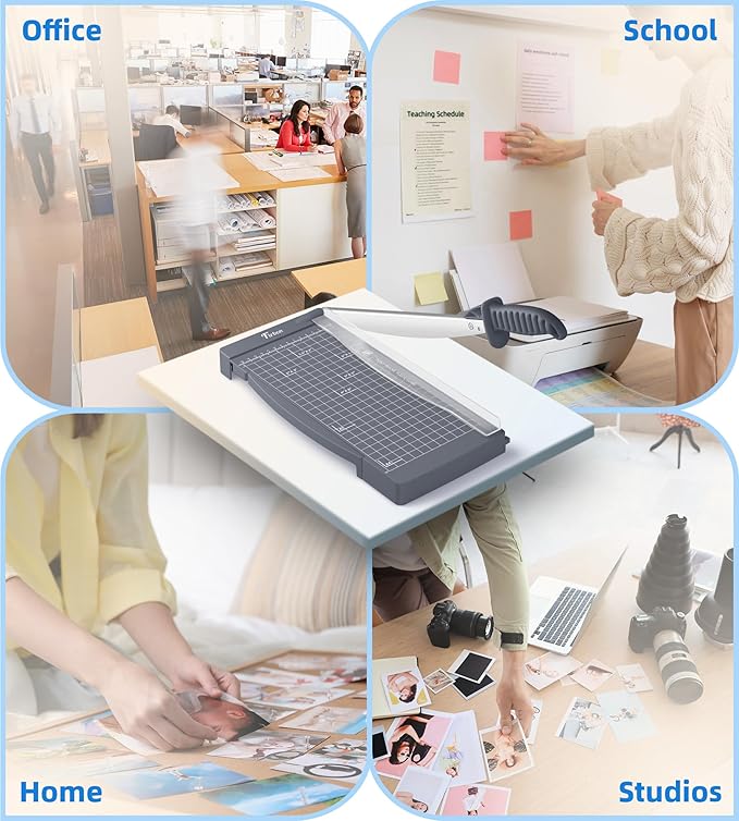 Firbon 12" Guillotine Paper Cutter with Hidden Ruler, Compact Heavy Duty 12-Sheet Capacity Trimmer for Cardstock, Photos, Scrapbooking, Office, Classroom, Studio (Gray)