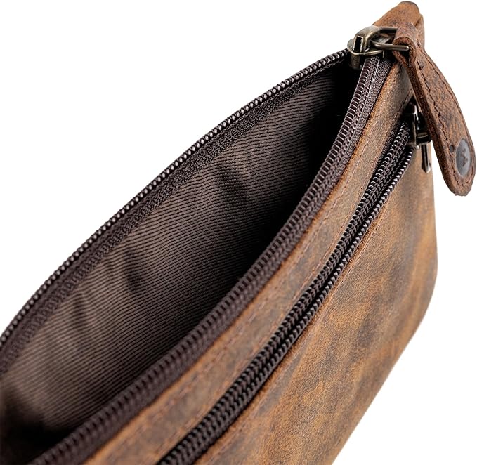 Moonster Leather Pencil Case Pouch 8" x 4" - Leather Pen Case with Zipper