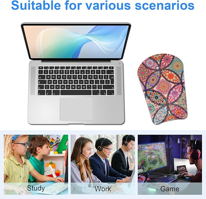 Ergonomic Wrist Mouse Pad with Massage Design, Mandala Style, Y Folk Style Mandala Color, Lycra Material