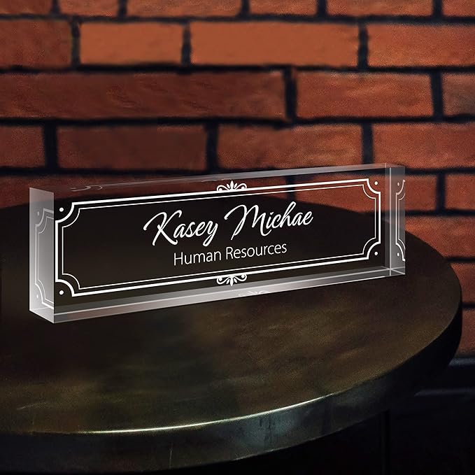 SalaGraphics Custom Engraved Acrylic Name Plates for Desks, Office Desk Plate Personalized, Decor Nameplate, Nurse Manager Employee Teacher Appreciation Gifts, Accessories (Flowers G)