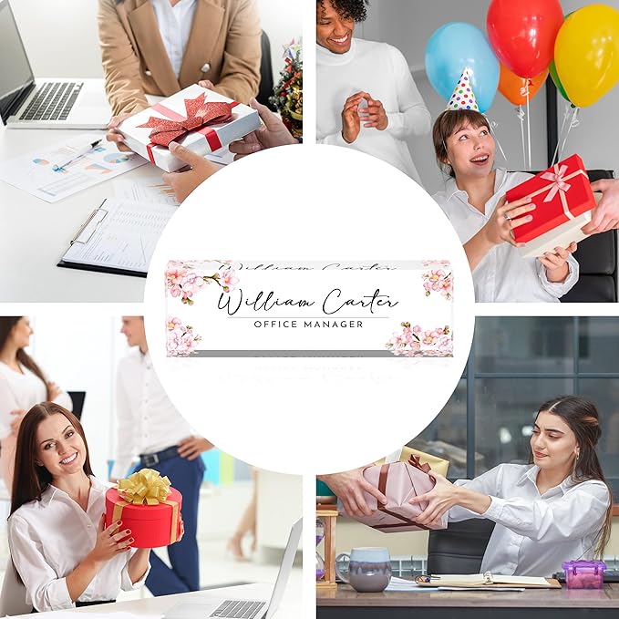 Personalized Name Plate for Desk Custom Acrylic Desk Name Plate Custom Employee Appreciation Gifts Office Gifts for Women, Men, Boss, Coworkers, Teacher, Nurse (Sakura A)