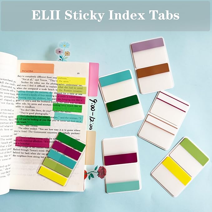 ELII 500 PCS Sticky Index Tabs 21 Sets, Colorful Book Tabs Sticky Tabs for Notebooks, Page Tabs for Binders, Page Markers Notebook Tabs