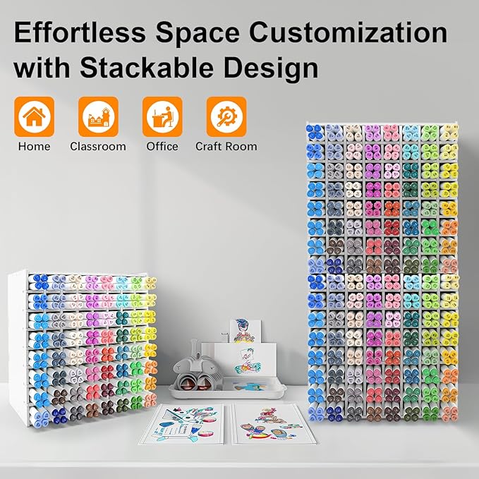Marker Storage Organizer, Marker Holder for 256 Markers, Art Markers, Watercolor Brushes, Colored Pencils Organizer Holder for Desk