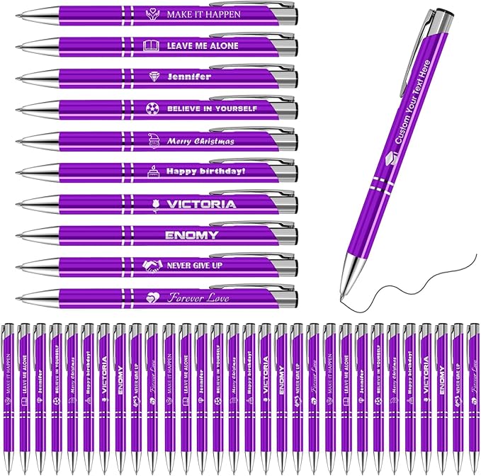 50 Pack Personalized Pens with Logo Text Name Custom Pens in Bulk Black Ballpoint Pens, Gift for Birthday Wedding Christmas Office College Business Promotion