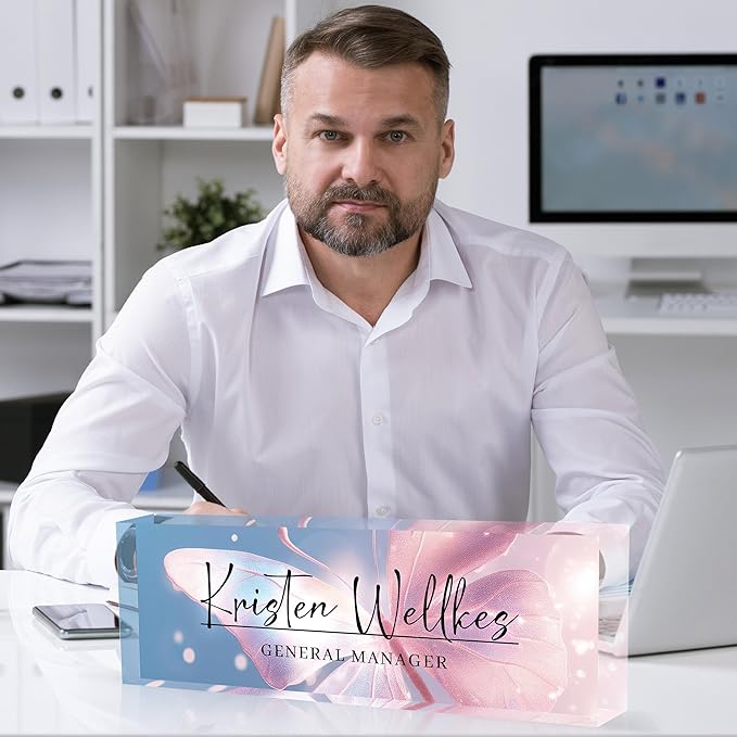 Personalized Office Name Plate, Custom Name Plate for Desks, Office Desk Decorations Gift for Women Men, Acrylic Desk Name Plate for Teacher Coworkers Staff Boss (Butterfly)