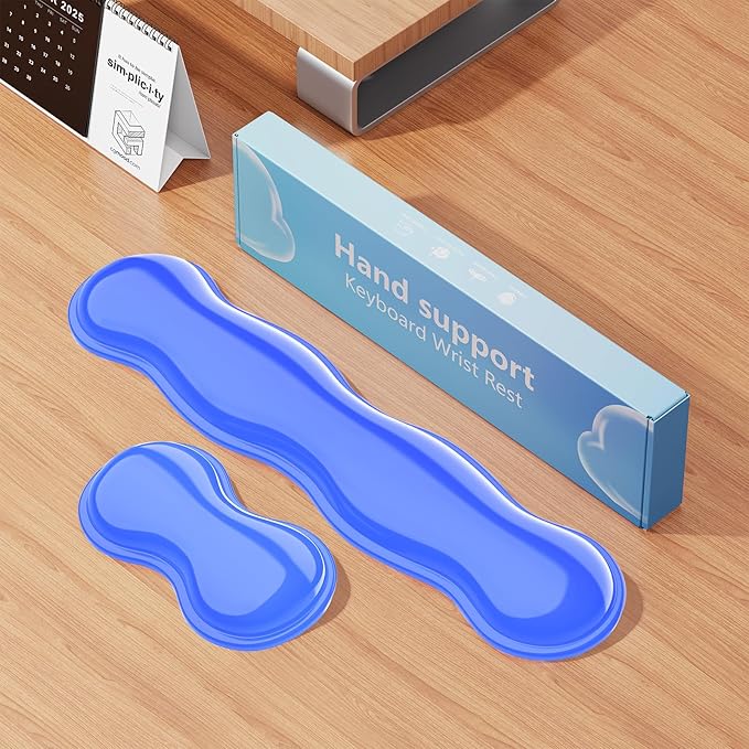 Gel Keyboard and Mouse Wrist Rest Set, Comfort Ergonomic Wrist Support, for Wrist Pain Relief, Computer Keyboard Wrist Rest (Blue)