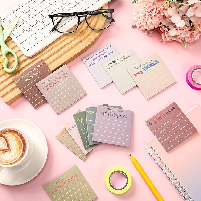 Yinder 48 Pcs Employee Appreciation Sticky Notes New Year Gift Bulk Motivation Sticky Note Pads Inspirational Gift for Teacher Nurse Staff Coworker Office Supply 3 x 3'' (Appreciation,Boho)
