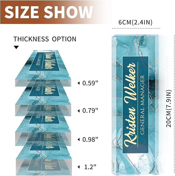 Name Plate for Desk, Desk Name Plate Personalized, Cyan Office Decor for Women Men, Acrylic Desktop Accessories, Office Gifts for Boss Nurse Teacher Coworker, Employee Appreciation Gift (Cyan Coast)