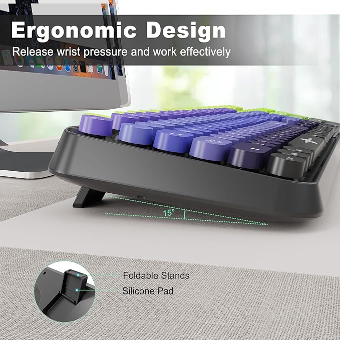 FOPETT Wireless Keyboard and Mouse Combo, 104 Keys Full-Sized 2.4 GHz Round Keycap Colorful Keyboards, USB Receiver Plug and Play, for Windows, Mac, PC, Laptop, Desktop (GradientPurple)