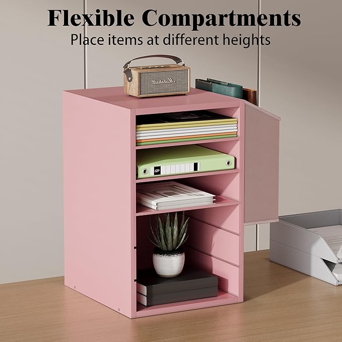 6 Tier Adjustable Countertop Mail Sorter, Mailboxes With Name Slots, Literature Organization Paper Storage Slot, Office Desk File Organizer, Wooden Desktop Mailbox for Classroom(Pink, 6 Slots)