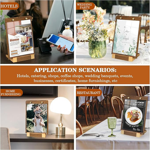 3 Pack 8.5"x11" Acrylic Sign Holder with Wood-Color Base, Tabletop Display Sign Holder Vertical for Store/Coffee Shop/Restaurant Menu Hotel/Office Poster Show