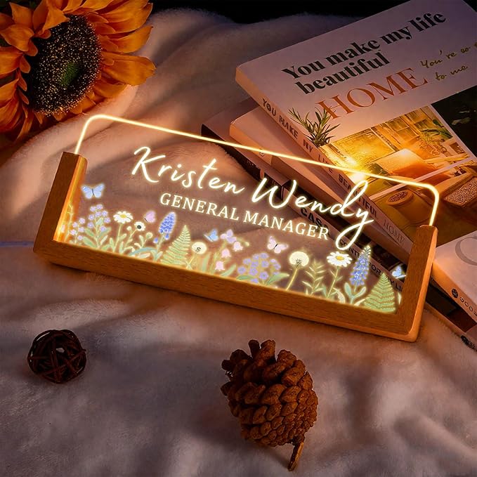 Ships Next Day, Custom Name Plate for Desk - Business Light Up Acrylic Desk Name Plate Personalized Elegant Office Gift for Boss Coworker Teacher Employee Appreciation Gift, Office Decor for Women Men