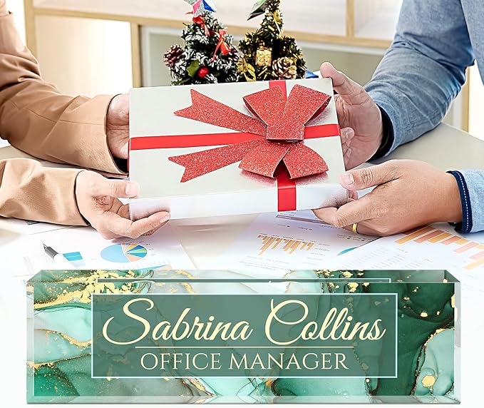 Name Plate for Desk, Desk Name Plate Personalized, Office Decor for Women Men, Acrylic Desktop Accessories, Office Gifts for Boss Nurse Teacher Coworker, Employee Appreciation Gift (Green Coast B)