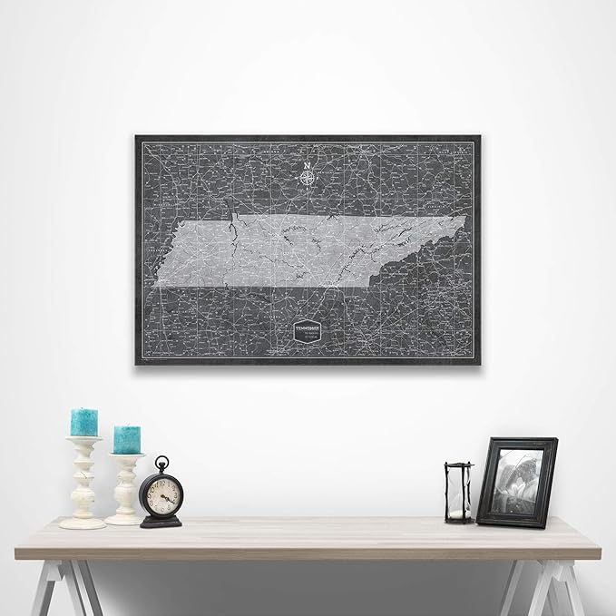 Conquest Maps Push Pin Tennessee Map Board - With Push Pins to Mark Tennessee Travels - Handmade in Ohio, USA - Design: Modern Slate