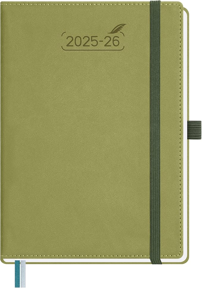BEZEND 2026 Planner Weekly and Monthly (6" x 8.5") Daily Calendar Book with Tabs (Jul 25-Dec 26) Vertical Hourly Timeslots, Storage Pocket, Pen Holder, PU Leather Hardcover - Kiwi