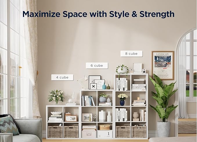 6 Cube Storage Organizer, 2x3 Cube Bookshelf, Cubby Storage Shelf, Wooden Organizer Shelf with Thickened Boards, for Closet Bedroom Home Office Living Room, 36.93" L x 9.37" W x 25.12" H, White