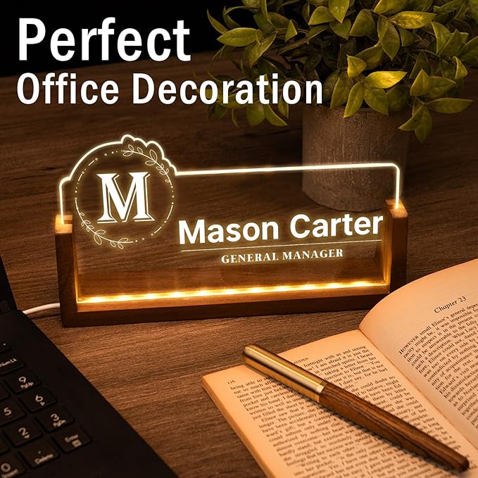 Desk Name Plate Personalized, Office Name Plate for Desks, Desk Decorations for Women Men Office - Light Up Name plate, Employee Appreciation Gifts for Coworkers