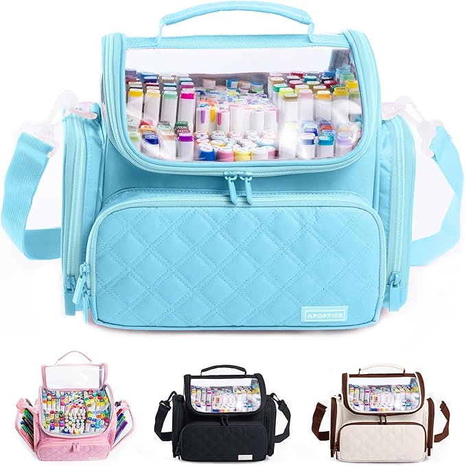 Large Marker Organizer Case Holds 150-200 Markers | Art Marker Storage Bag with Removable Dividers & Clear Top for Artists, Crafters & Travel - Pen, Pencil Alcohol Marker Holder - Art Supply