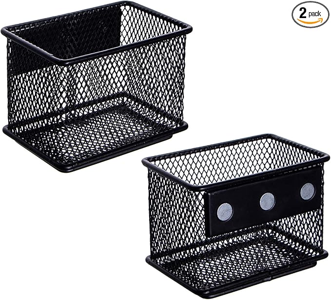 dedoot 2 Pack Magnetic Pen Holder, 3.45x2.3x2.6 Inch Magnetic Basket Locker Organizer Metal Mesh Pencil Memo Holder for Whiteboard, Fridge, Desk, Offices