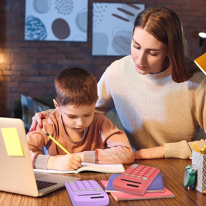 48 Pcs Pocket Size Basic Calculators Bulk for Classroom Solar Battery Dual Power Display Calculator 8 Digit Colored Basic Calculator for Kids Student School Office