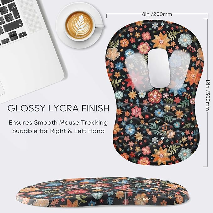 Ergonomic Mouse Pad with Wrist Rest, Flower Mouse Pad with Massage Design，Soft Mousepad for Carpal Tunnel Pain Relief with Integrated Memory Foam Slope Massage Bulge for Wireless Mouse & Desk